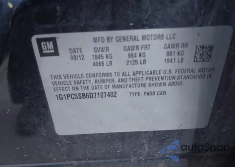 2013 Chevrolet Cruze 1Lt Auto from USA, damaged, VIN 1G1PC5SB6D7107402